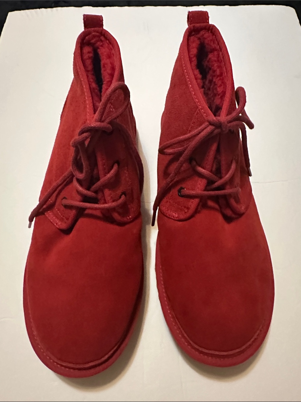 UGG Men’s SAMBA RED Suede Lace-Up Ankle Boots Fur Lined RUBBER SOLES LIKE NEW 12